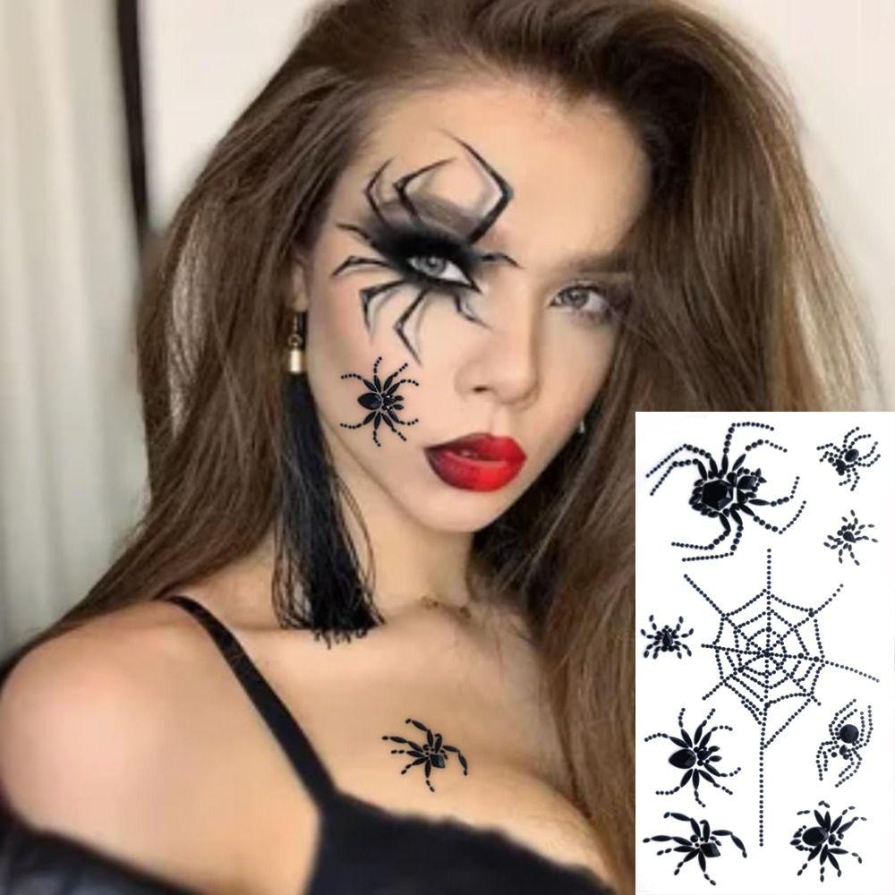 Waterproof Halloween Temporary Tattoos 3D Halloween Face Rhinestone Sticker  Festive