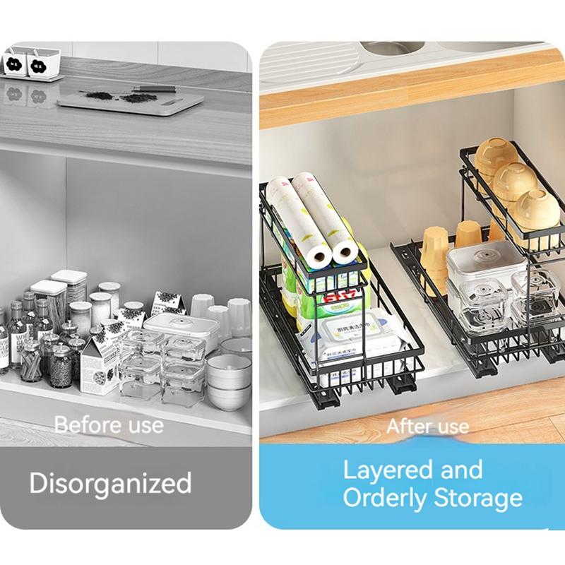 Kitchen Under Sink Organizer Under Sink Storage Sliding Drawer Bathroom Storage Shelves Shampoo Cosmetics Organizer Baskets