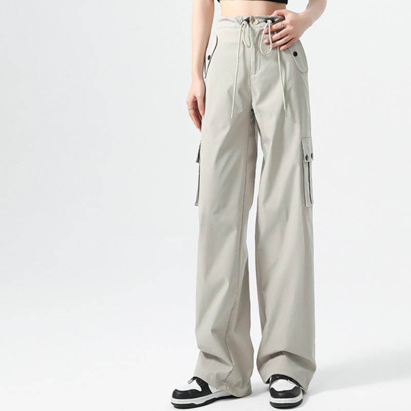 

Быстросохнущие рабочие брюки для женщин на весну и лето, новые маленькие брюки с завязками, с высокой талией, широкими штанинами, в американском кэжуал стиле, спортивные брюки XL