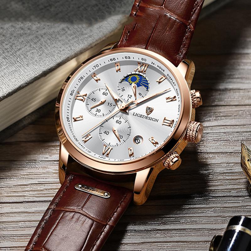 Casual Business Leather Watch For Men Fashion Military Sports Chronograph Clock Male Waterproof Luminous Quartz Wristwatch