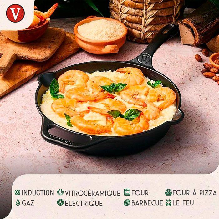 Poêle en Fonte Émaillée Induction 25cm, Convient pour le Feu, Barbecue, Four Victoria 37109 Noir