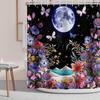 1P Colorful Garden Printed Waterproof Shower Curtain Bathe Partition Curtain Privacy Protection Multiple Sizes Machine Washable