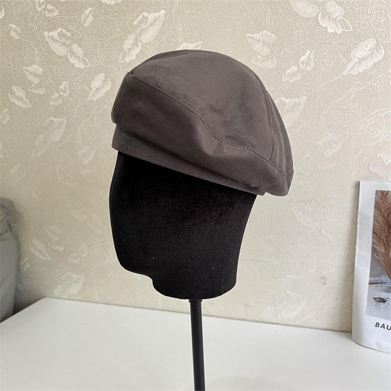 

Autumn and winter new fashion suede solid color beret women s casual versatile matte show face small painter M（56-58cm） сірий колір