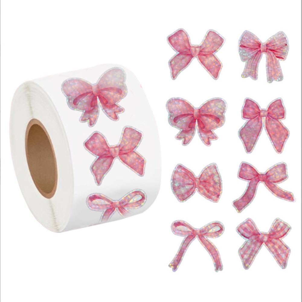 

500pcs/Roll Pink Bow Stickers Label Sealing Sticker Aesthetic Laptop Scrapbooking Luggage Decoration Graffiti Decals
