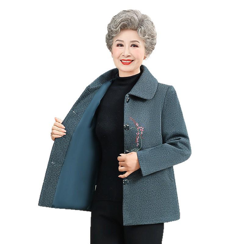 Stylish Woolen Coat for Middle-Aged and Elderly Women - Thickened Winter Wear for Mothers and Grandmas