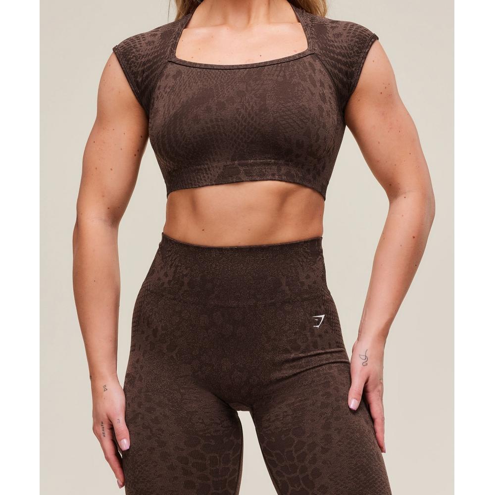 Gymshark Adapt X Whitney Animal Top Crop Fără Cusături Maro B3b2h Nc4g