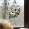 Cat Sleeping On Moon Hanging Decoration Living Room Wall Window Hanging Stained Glass Cartoon Kitten Suncatcher Colorful Acrylic Ornament Pendant