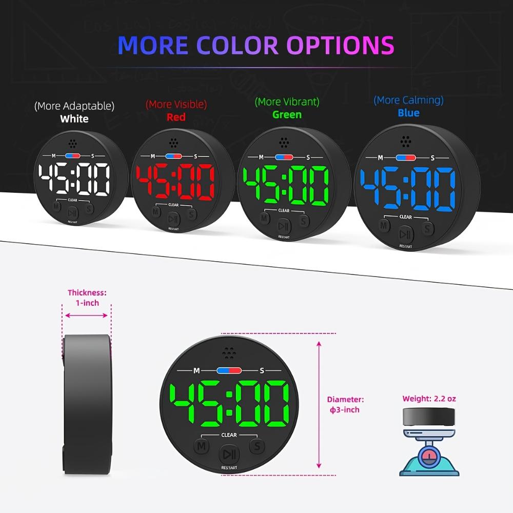 Magnetische digitale afteltimer, compact voor op het bureau, groot LED-display, luid alarm, voor het koken van eieren in de keuken, focus in de klas, taakbeheer