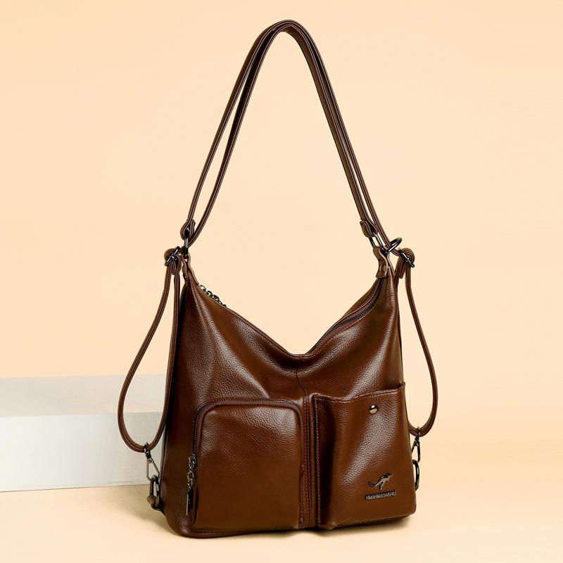 Women's Multi-Compartment Zipper Tote Bag PU Shoulder Bag