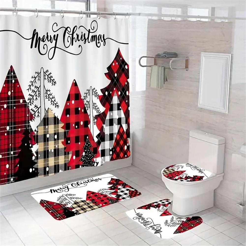 Merry Christmas Cartoon Shower Curtains Washable Fabric Polyester For Bathtub Art Bathroom Decor Partition With Hooks Waterproof