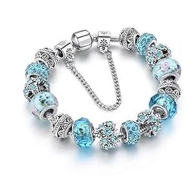 Jewellery Silver Plated Stylish Latest Crystal Bracelet Bangle Jewellery for Girls and Women (Blue), Crystal, No Gemstone