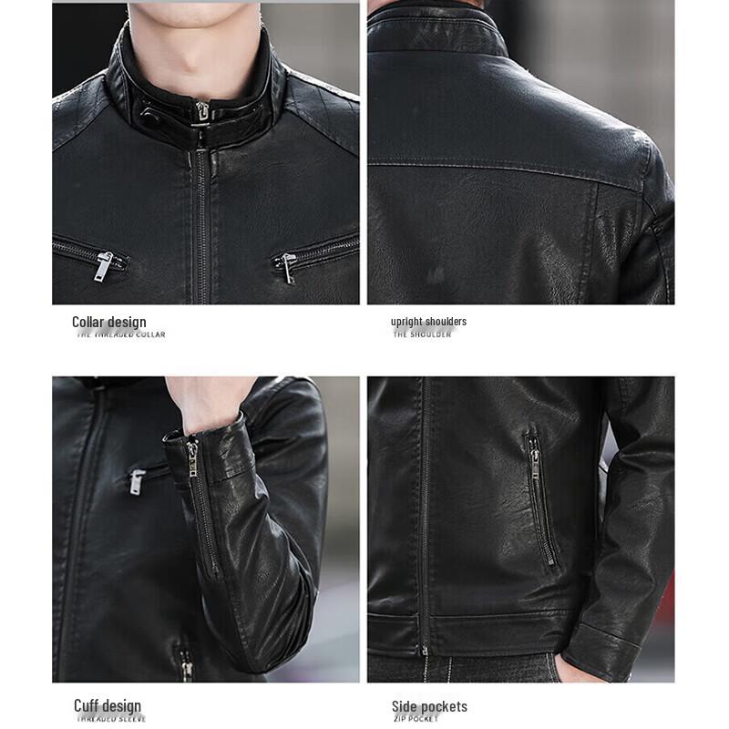 JEEP SPIRIT Men's Slim-Fit Stand Collar Motorcycle Jacket