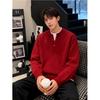Men's Red Round Neck Sweater: New Year Two-Piece Look, Spring/Autumn Knit, Unisex Base Layer