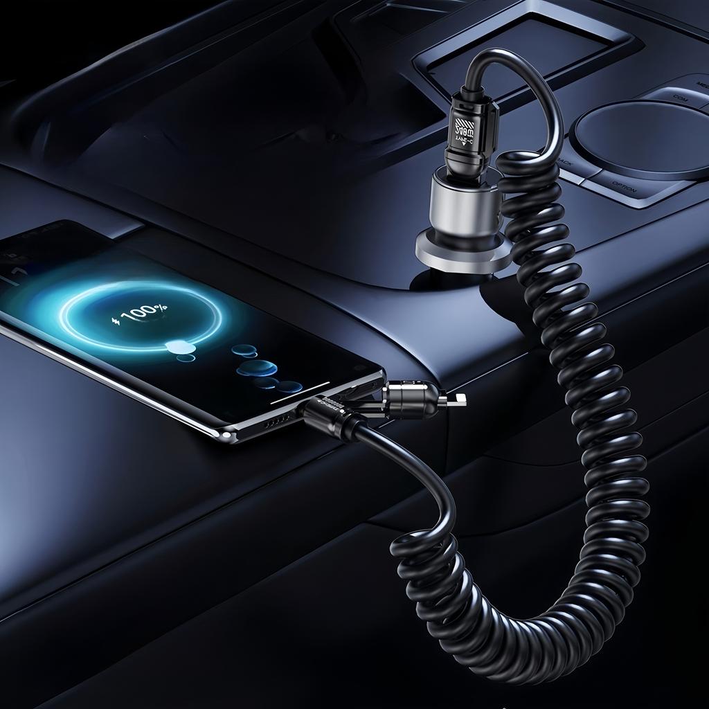 240W USB To Type C Fast Charging Cable 4 In1 Car Spring Data Cable for Iphone15 16 17 Pro Max Xiaomi 17 Samsung