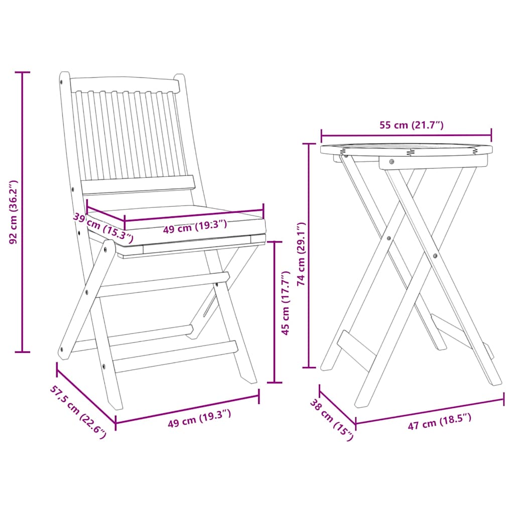 Garden Bistro Set 3 Pieces Brown Solid Acacia Wood