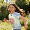 Girls V Neck Ruffle Sleeve Tie Dye Print Short Sleeve T Shirt Casual Top for Kids Summer Wear Soft Fabric Comfortable Fit