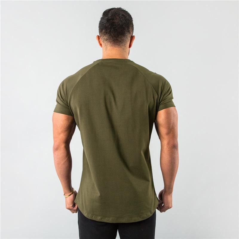 Summer Fitness Sports Short Sleeve T-shirt Work Clothes Solid Color European and American Men's Top