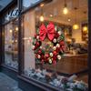 Reusable Holiday Wall Decor Christmas Wreath Decal, Door Sticker with Red Bow, Baubles & Pinecones, Self Adhesive Pine Cones Removable Art for