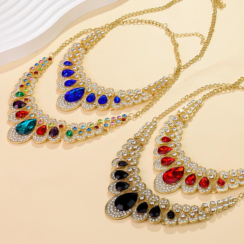 Water Drop Pendant Chocker Necklace Earrings Wedding Bridal Crystal Jewelry Sets