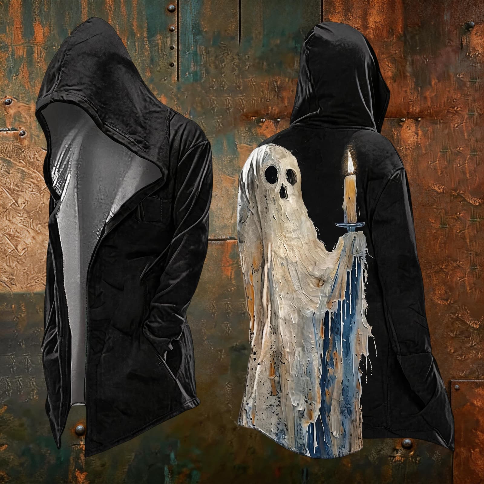 Men s Halloween Printed Loose Fit Zip-Up Hoodie Sweatshirt Cardigan M