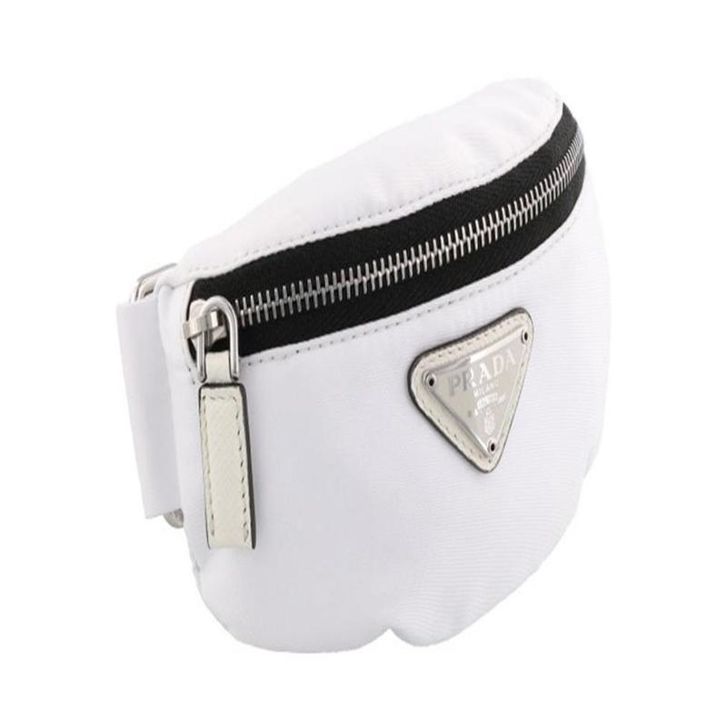 Prada Enamel metal triangle logo zipper closure fabric wrist bag mini women's white