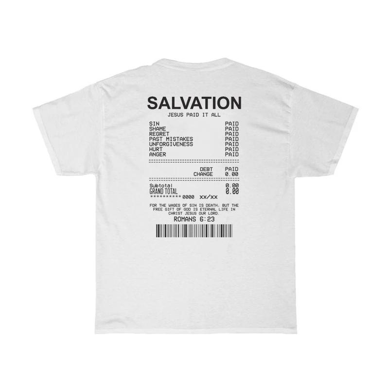 Unisex Salvation Back Print Bible Verse TShirts Oversized Funny Streetwear Christian T Shirts Jesus Faith Tees Gifts Unisex Tops