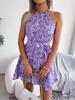 O Neck Printed Dress High Waist Elegant Flounce Dress for Women Sleeveless Loose Dresses Causal Dress