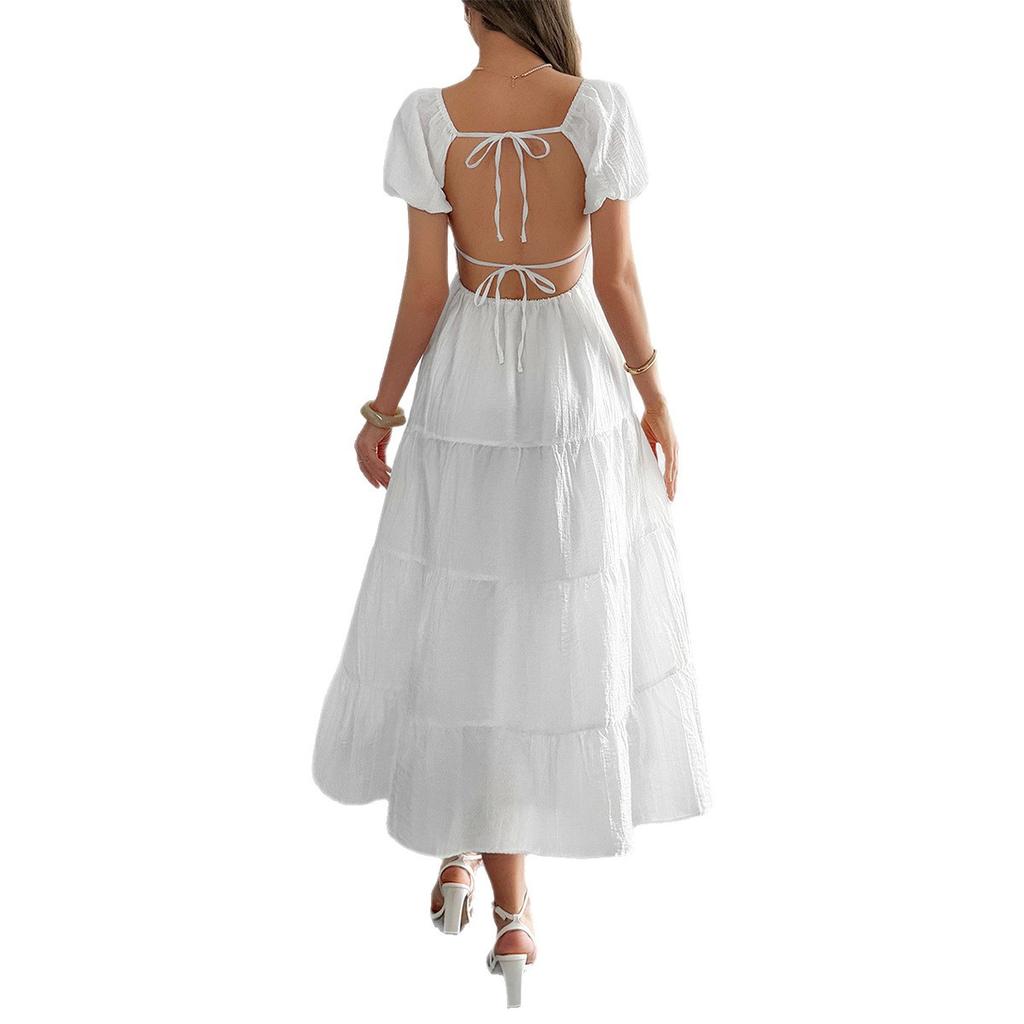 Casual Vacation Style Puffed-sleeve Long Dress Women's Wear 2025 Summer