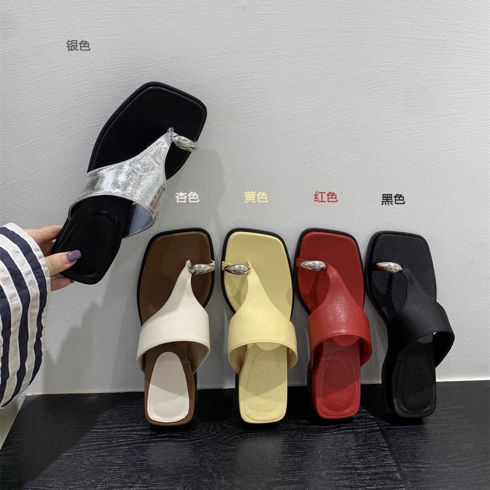 Wedge heel slippers pinch sandals women's shoes summer wear beach shoes silver sandals Roman shoes women's shoes