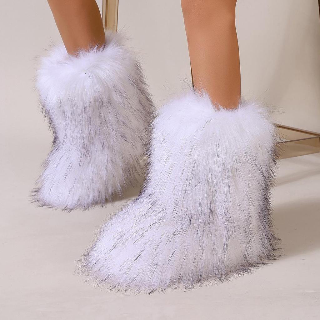 Y2K Fashion Warm Mid-Calf Snow Boots for Women, Plus Velvet, Flat Bottom, Furry and Outdoor-Ready