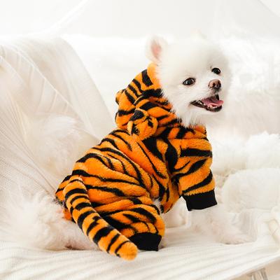 Cute Catoon Dog Clothes Warm Fleece Puppy Kitten Clothing Small Medium Dogs Cats Jumpsuit Tiger-Cosplay Pet Costume
