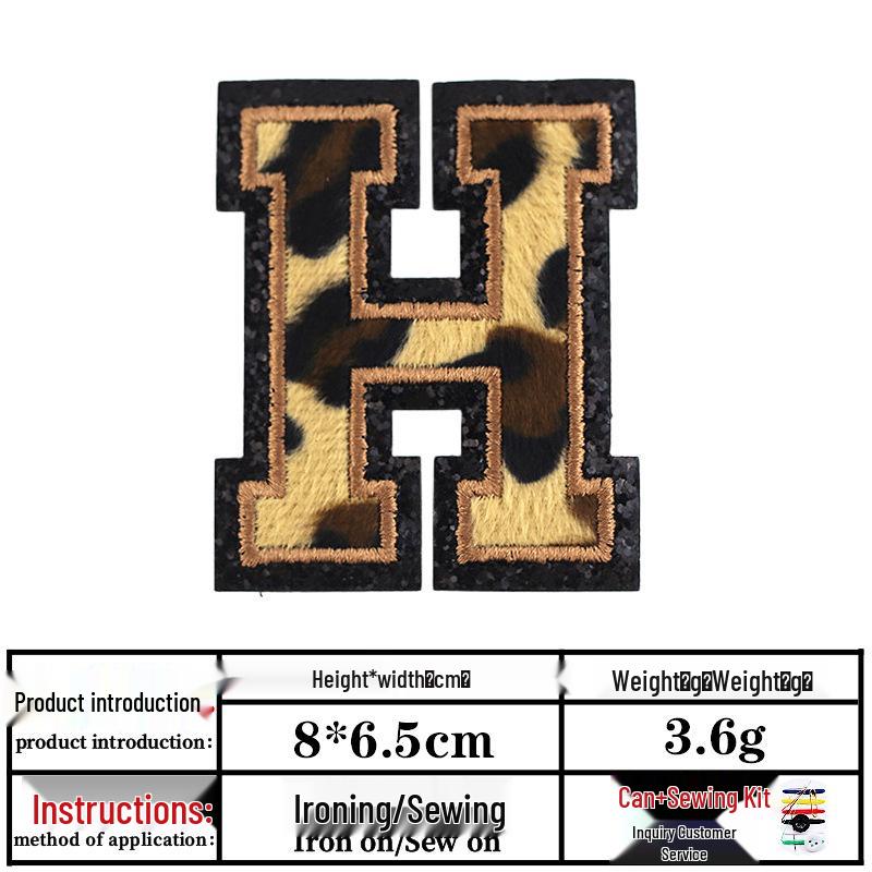 Leopard Print Velvet Cloth Patch with English Letter and Black Sequin Embroidery