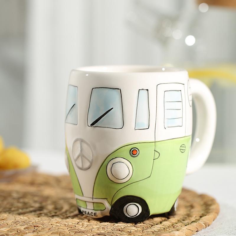 Deding Keramik Handbemalt Cartoon Auto Bus Kreative Persönlichkeit Kaffeetasse Frühstück Wasserbecher