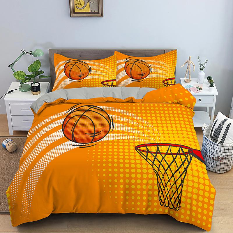 Juegos de Cama de Baloncesto del Norte de Europa Textil para el Hogar Patrón de Pelota Funda Nórdica Funda de Almohada Ropa de Cama Tamaño Individual/Queen/King