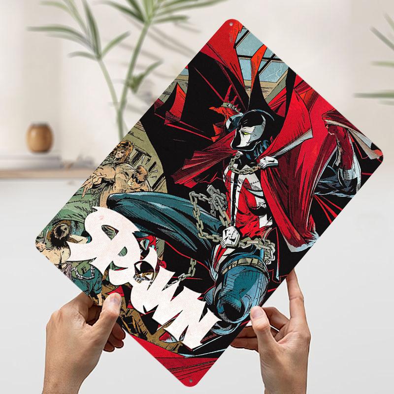 Lámina de Lata para Portada de Cómic de Spawn Póster Arte de Pared Personalizado Señales Metálicas Retro Vintage para Cueva de Hombre Decoraciones de Dormitorio Hogar