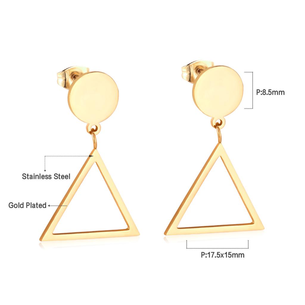 Geometric Stud Earrings Round Triangle Fringed Earrings Stainless Steel Plated 18K Gold Earrings