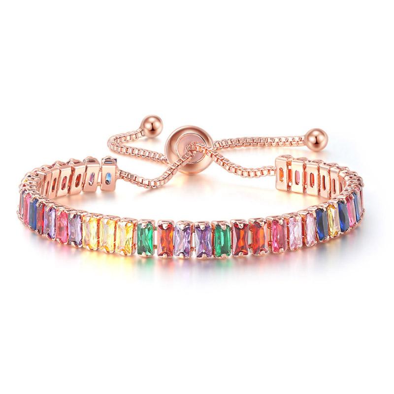 Adjustable Crystal Tennis Bracelets for Women Men Colorful Zircon Folding Buckle Chain Bangle On Hand Party Sexy  Jewelry