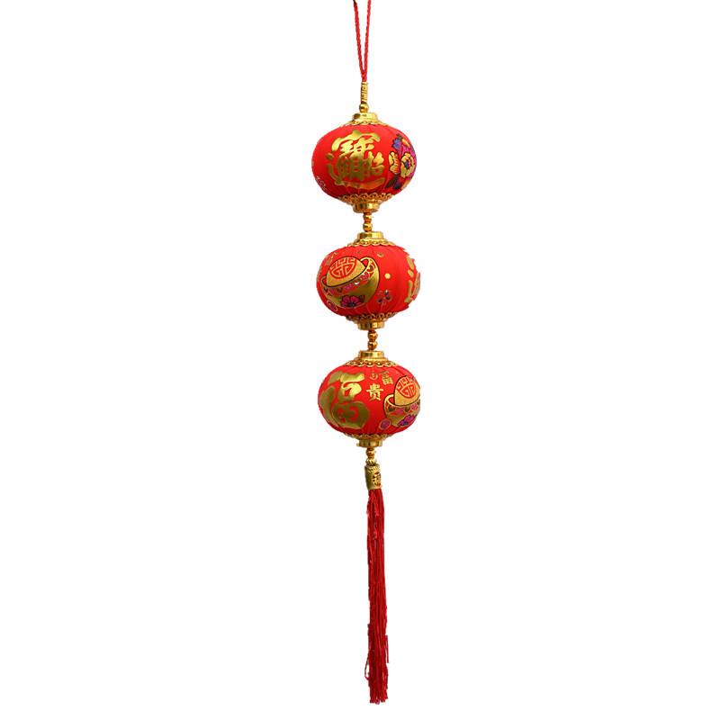 2026 New Year Hanging Lantern String - Small Flocked Ornaments for Spring Festival and Celebration Decor