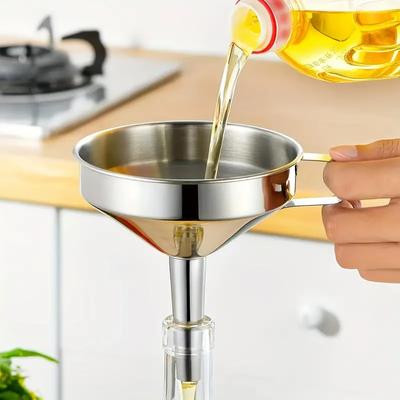 Stainless Steel Funnel Kitchen Oil Liquid Funnel Metal Funnel with Detachable Filter Wide Mouth Funnel for Kitchen Tool