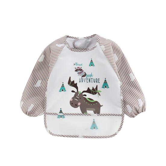 

Симпатичные птицы в полоску с длинным рукавом водонепроницаемый детский художественный халат нагрудник для кормления карманный фартук Long Horn Deer коричневый