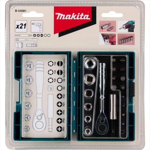 Makita Ratchet & Bit Socket Set, 21-Piece Set, 6.35mm (1/4") Drive, B-54081