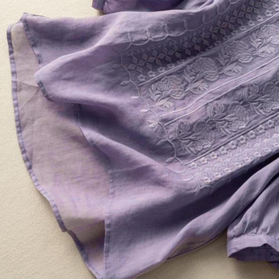 Dámská košile s kulatým výstřihem Poloviční rukáv výšivka Květinový vzor Topy Jednobarevné Tenká retro halenka Denní nošení