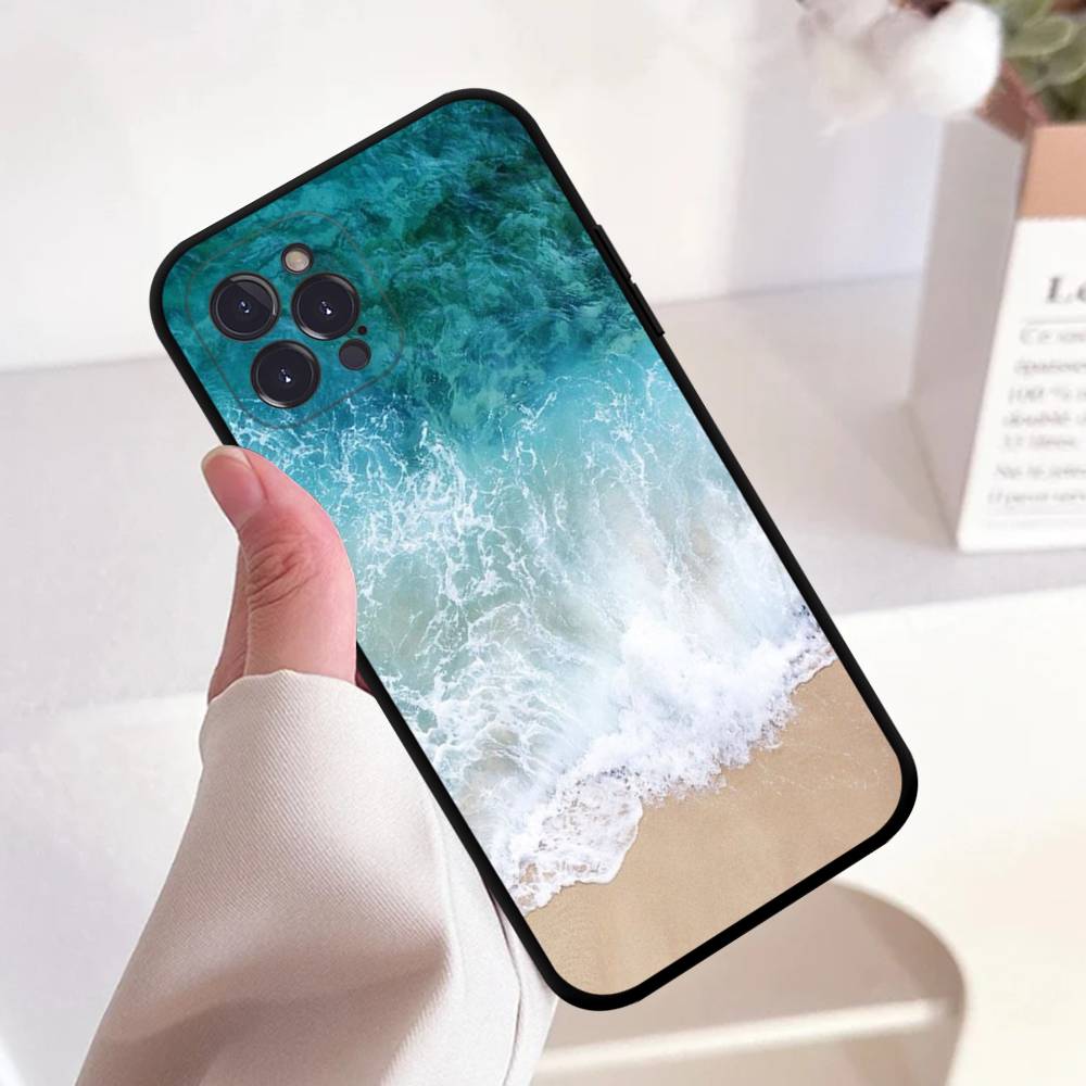 Sea Blue Sky Beach Anime Black Soft Silicone Phone Case For Iphone17 Air 16 15 14 13 12 11 Mini Pro Max Plus