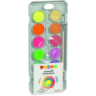 PRIMO 115A12FM Special Gouache Tablets Ø 30 Mm, with Lid/palette, 8 Metallic and 4 Fluorescent.