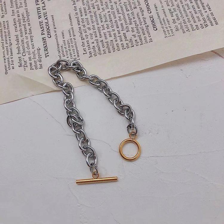 Korean Retro Metal Color Block Titanium Steel Unisex Hip Hop Bracelet