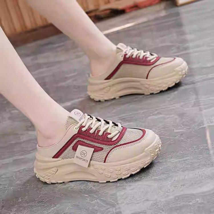 Color Blocked Thick Sole Toe Half Slippers for Women In Spring and Summer , Mesh Casual Shoes, Breathable Sports Style, Outdoor Slippers