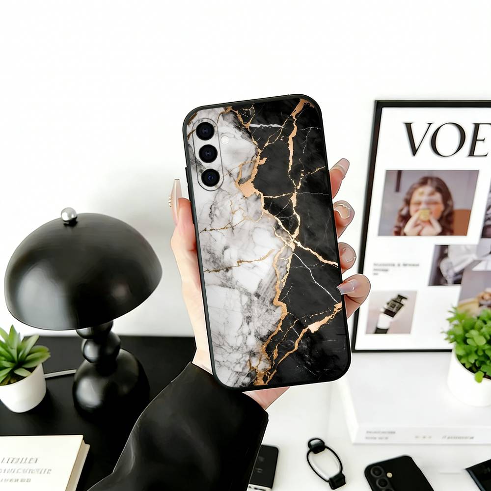 Stylish Marble Pattern Phone Case Black Silicone Soft For Samsung Galaxy A73,A72,A71,A70,A53,A52,A51