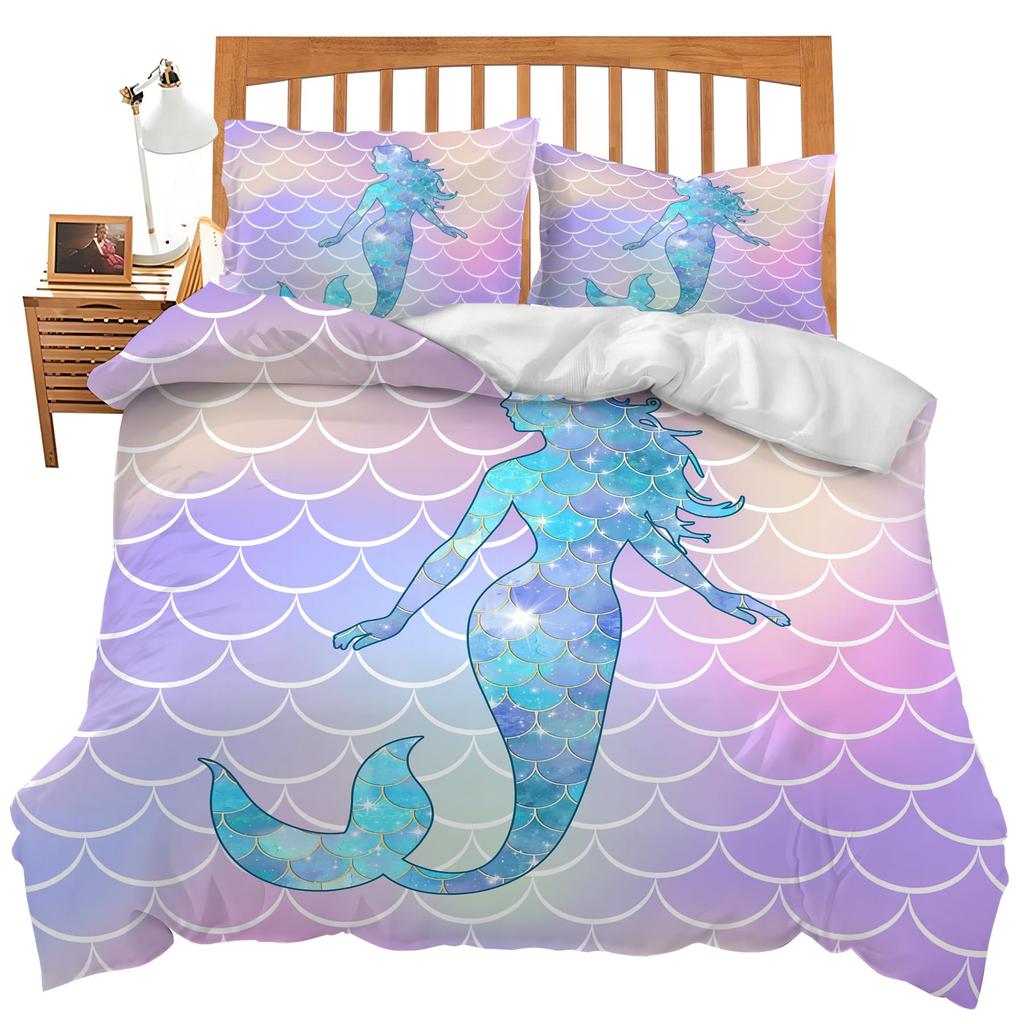 Mermaid Soft Duvet Cover Pink Teal Purple Scale Comfortable Quilt Cover Mermaid Beding Set Warm plus Comfortable Rainbow Beding Set for Young Girls