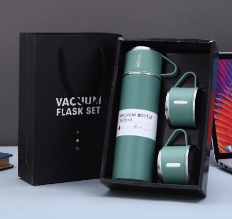 Ein-Tassen-Drei-Deckel-Thermosbecher-Set 304 Edelstahl Henkeldeckel Geschenkbecher Herren- und Damen-Tragbares Geschenkbox-Set