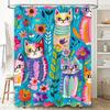 Colorful Cat Shower Curtain Blue Floral Pattern for Bathroom Decor Polyester Fabric 180x245cm Buy on .com
